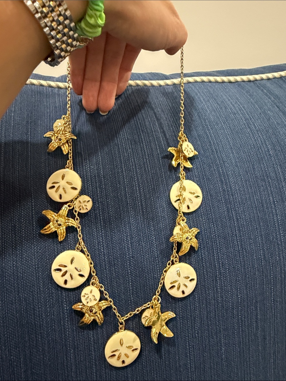 Lilly Pulitzer Gold Sand Dollar & Starfish Charm Necklace - Pink/Blue/Yellow